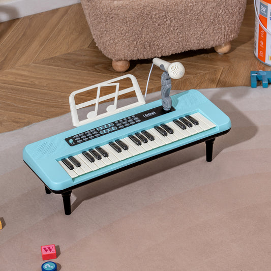 Blue 37 Key Kids Piano Keyboard | Microphone Music Stand