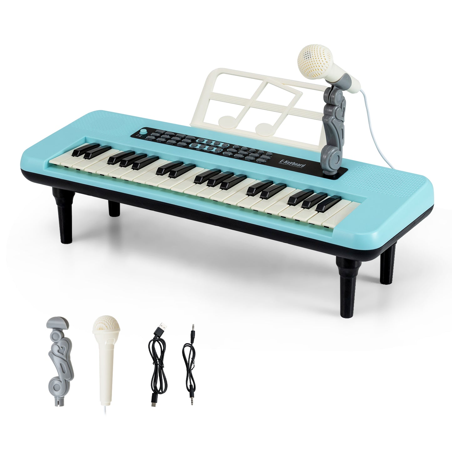 Blue 37 Key Kids Piano Keyboard | Microphone Music Stand