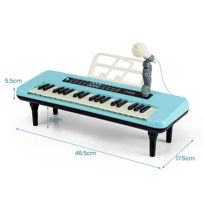 Blue 37 Key Kids Piano Keyboard | Microphone Music Stand