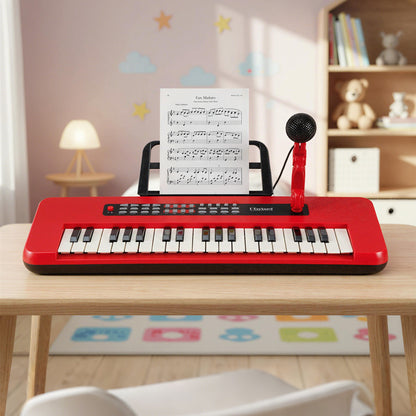 37 Key Kids Piano Keyboard Red | Microphone & Music Stand