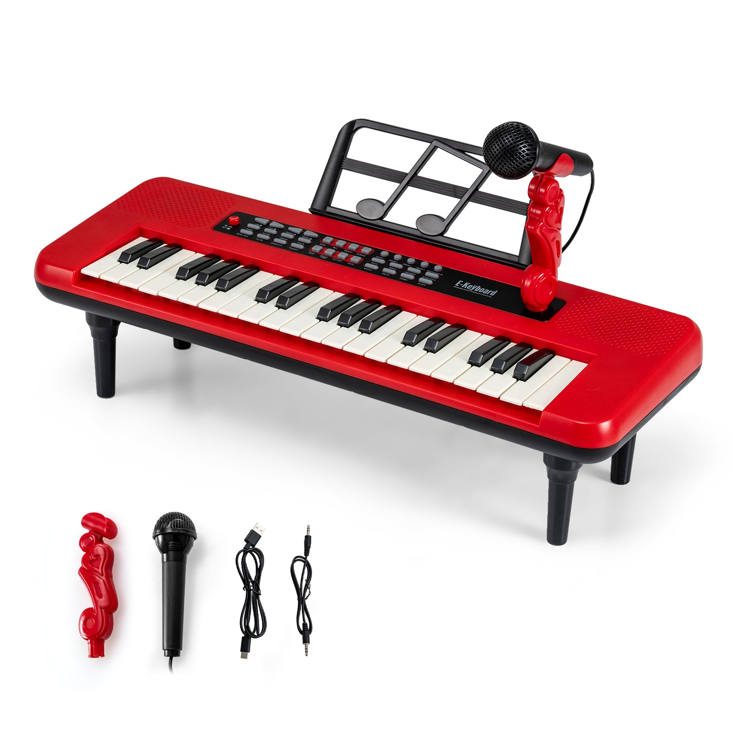 37 Key Kids Piano Keyboard Red | Microphone & Music Stand