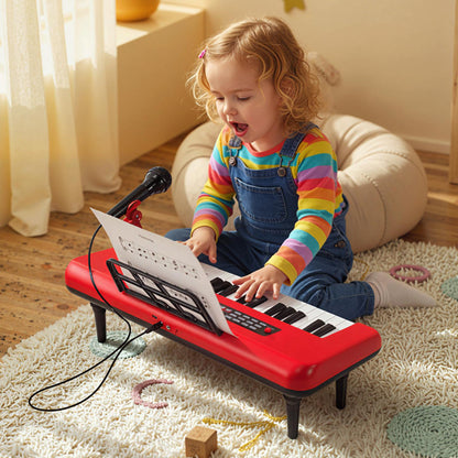 37 Key Kids Piano Keyboard Red | Microphone & Music Stand