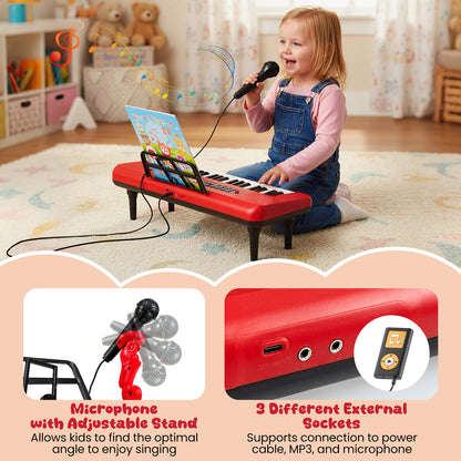 37 Key Kids Piano Keyboard Red | Microphone & Music Stand