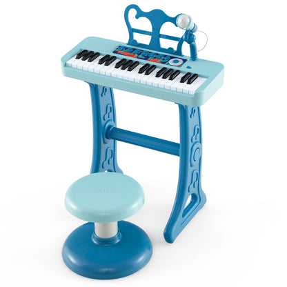 37 Key Piano Keyboard with Microphone & Stool | Blue Kids Toy