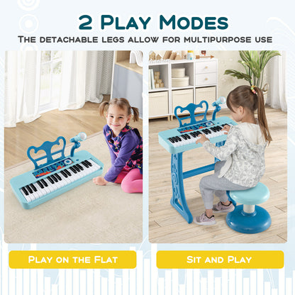 37 Key Piano Keyboard with Microphone & Stool | Blue Kids Toy