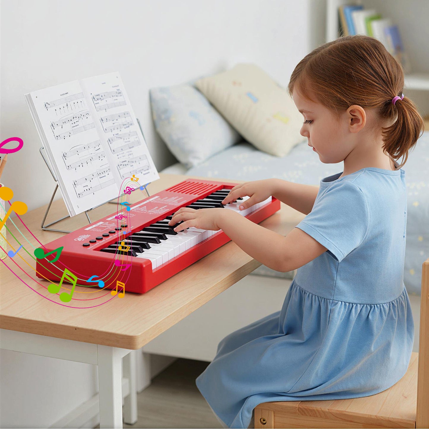 37 Keys Portable Electric Keyboard Piano with Microphone and 8 Tones-Red