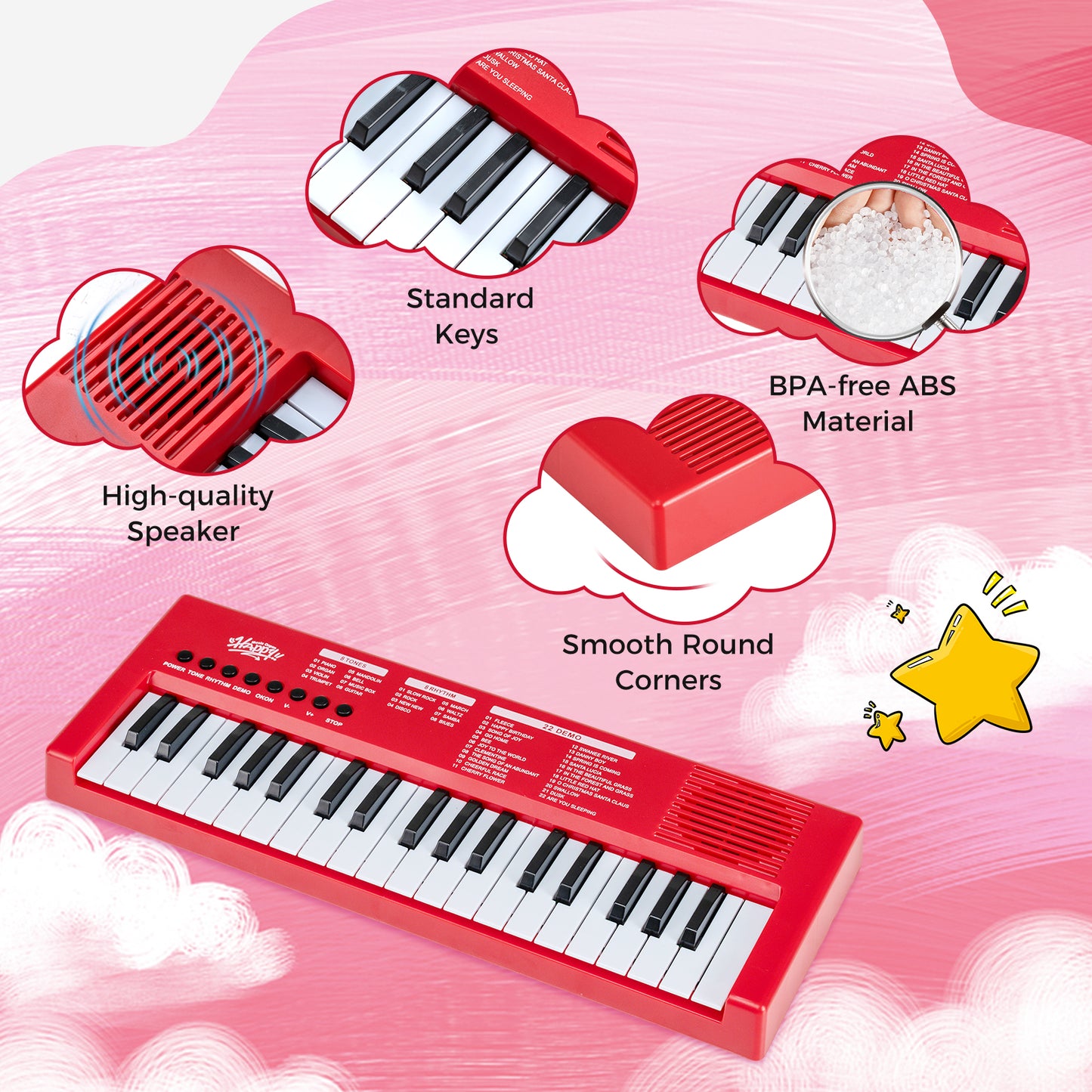 37 Key Electric Piano Keyboard with Microphone | Red