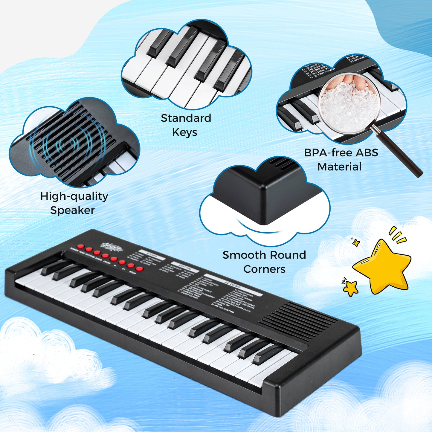 37 Key Portable Electric Keyboard Piano | Microphone | Black