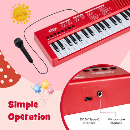 37 Key Electric Piano Keyboard with Microphone | Red