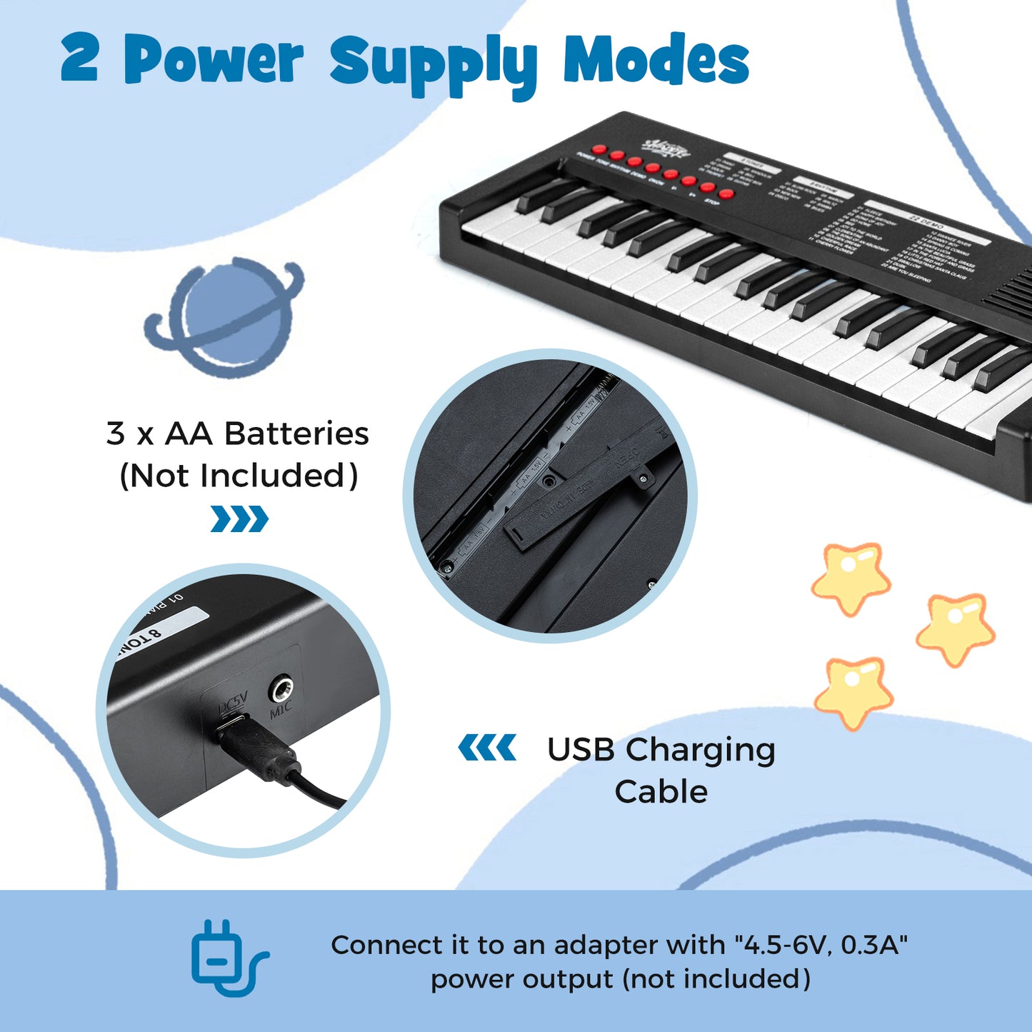 37 Key Portable Electric Keyboard Piano | Microphone | Black