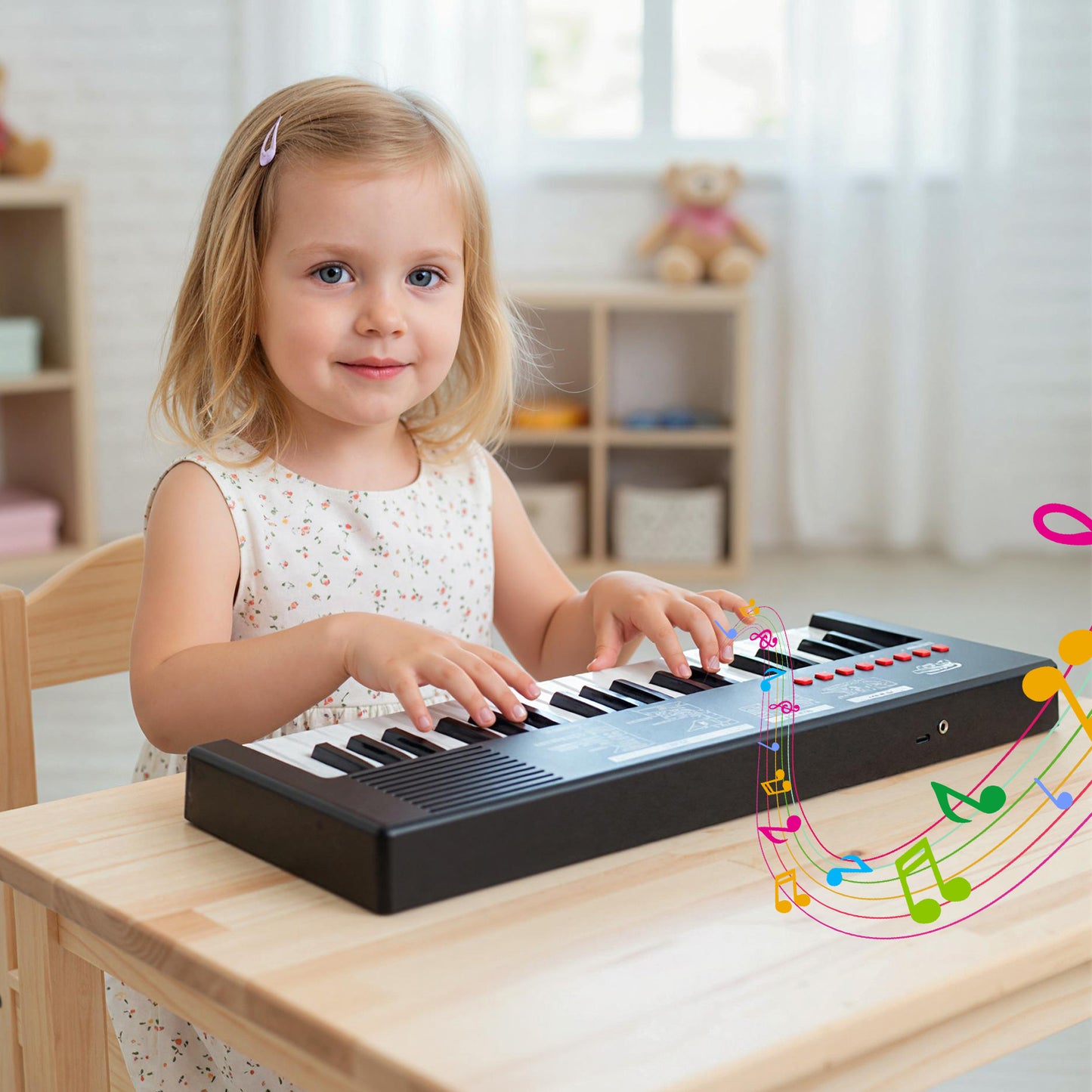37 Keys Portable Electric Keyboard Piano with Microphone and 8 Tones-Dark Black