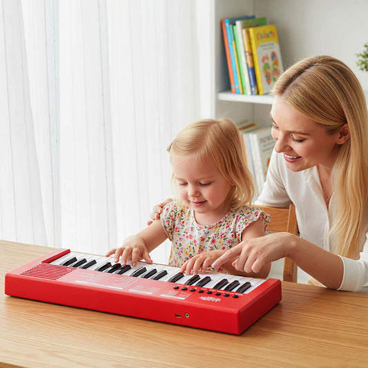 37 Key Electric Piano Keyboard with Microphone | Red