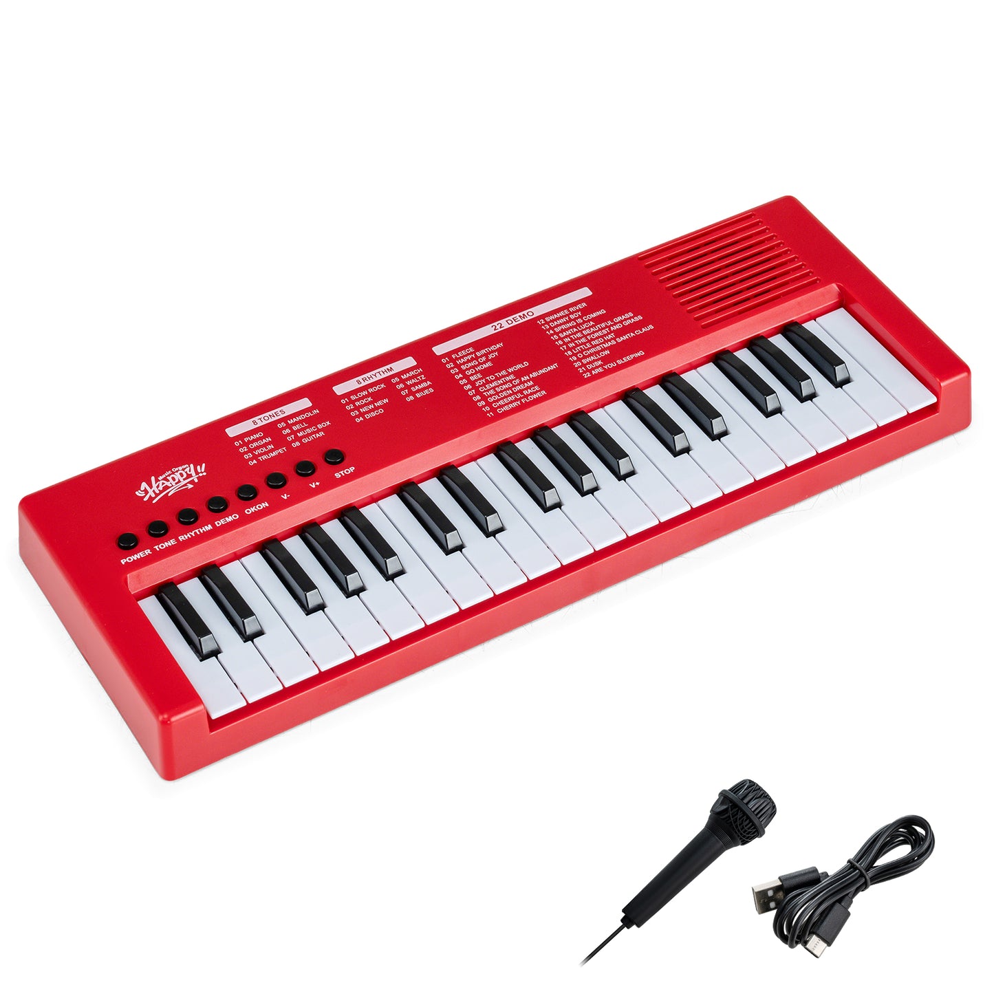 37 Key Electric Piano Keyboard with Microphone | Red