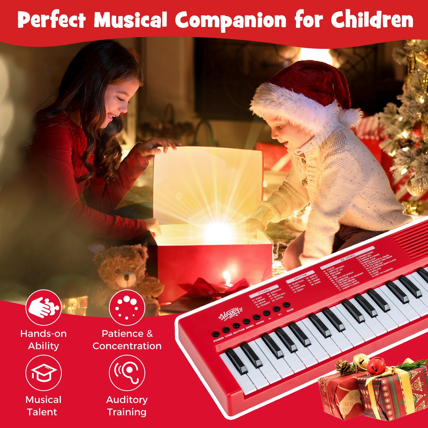 37 Key Electric Piano Keyboard with Microphone | Red