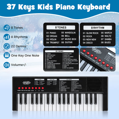37 Key Portable Electric Keyboard Piano | Microphone | Black