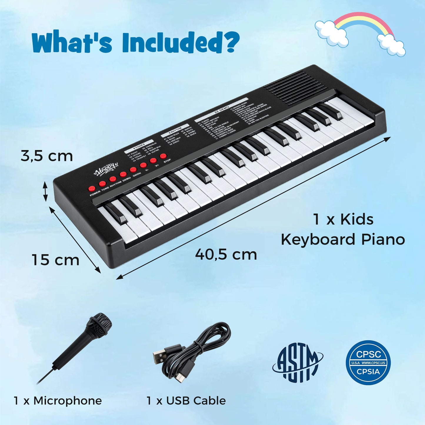 37 Key Portable Electric Keyboard Piano | Microphone | Black