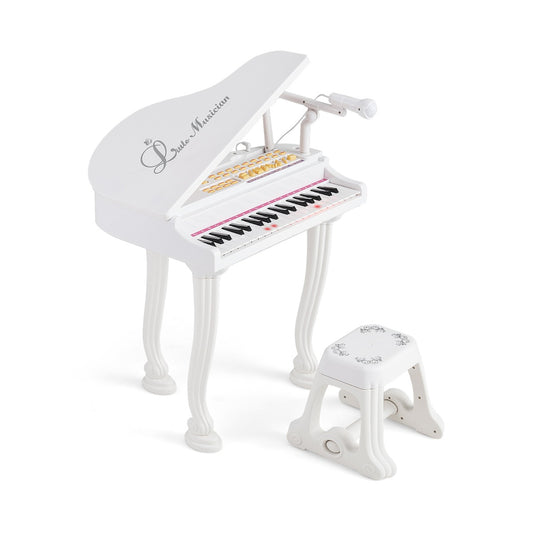 Kids 37-Key Electronic Piano Set with Stool, Mic, LED Teaching Mode for home fun