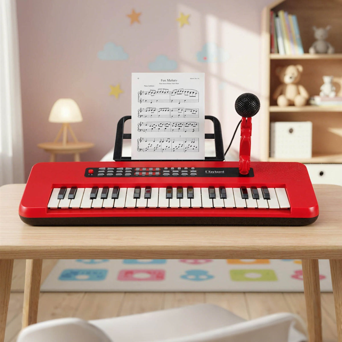 37 Keys Kids Piano Keyboard Portable with Microphone and Music Stand-Red