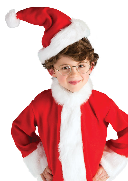 A fun and festive Santa glasses for kids with gold metal frames, perfect for holiday dress-up.