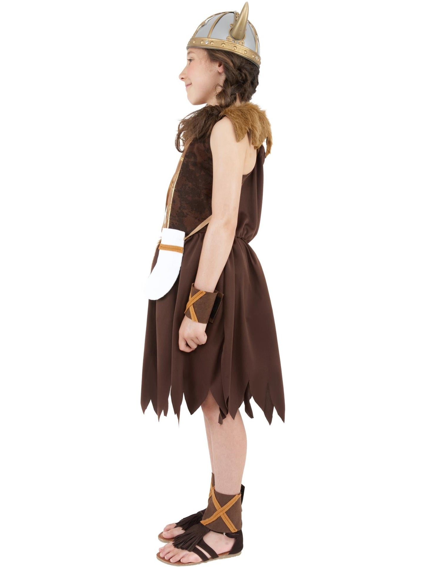 Viking Girl Costume | Brown Faux Fur Dress with Wrist Cuffs