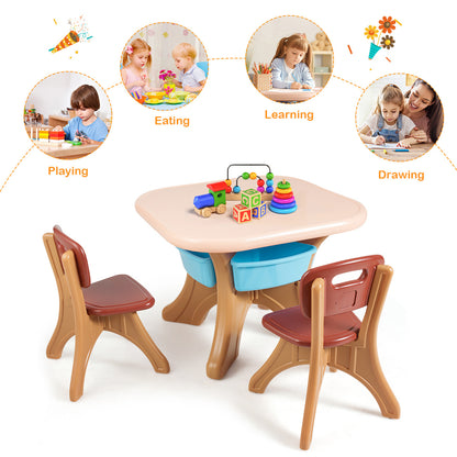 Kids table and chair set with storage boxes in durable PE material, coffee color - playful and practical furniture for ch...