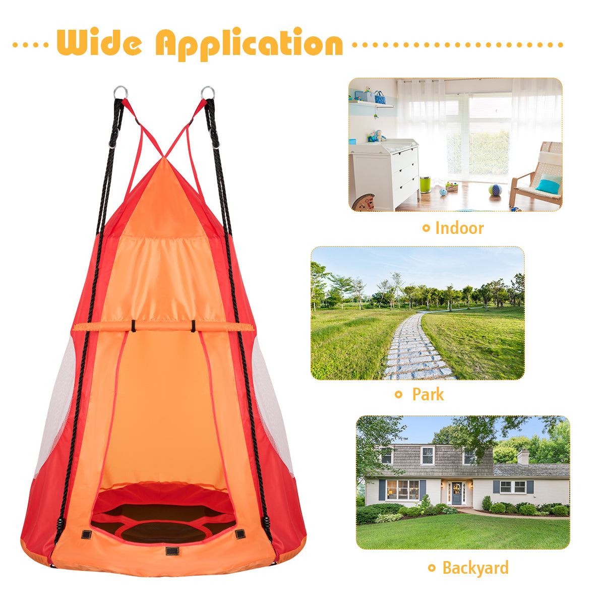 2 In 1 Tree Tent Swing Set | Green Adjustable Hanging Ropes