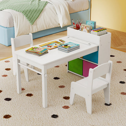 White Kids Art Table & Chair Set | Paper Roll Holder Storage