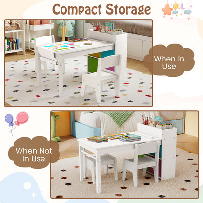 White Kids Art Table & Chair Set | Paper Roll Holder Storage