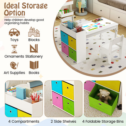 White Kids Art Table & Chair Set | Paper Roll Holder Storage