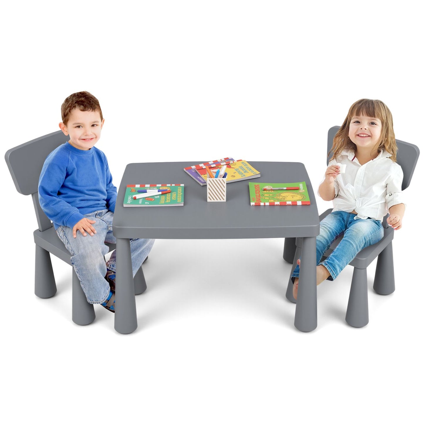 Grey Kids Table & 2 Chairs Set | Homework Drawing Activity Desk
