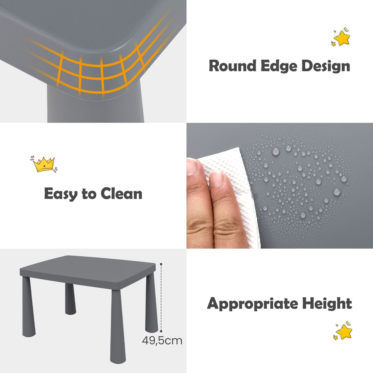 Grey Kids Table & 2 Chairs Set | Homework Drawing Activity Desk