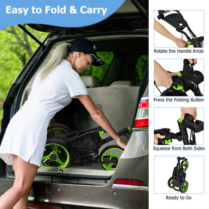 Green 3 Wheel Golf Cart | Folding Aluminum Frame Storage Bag