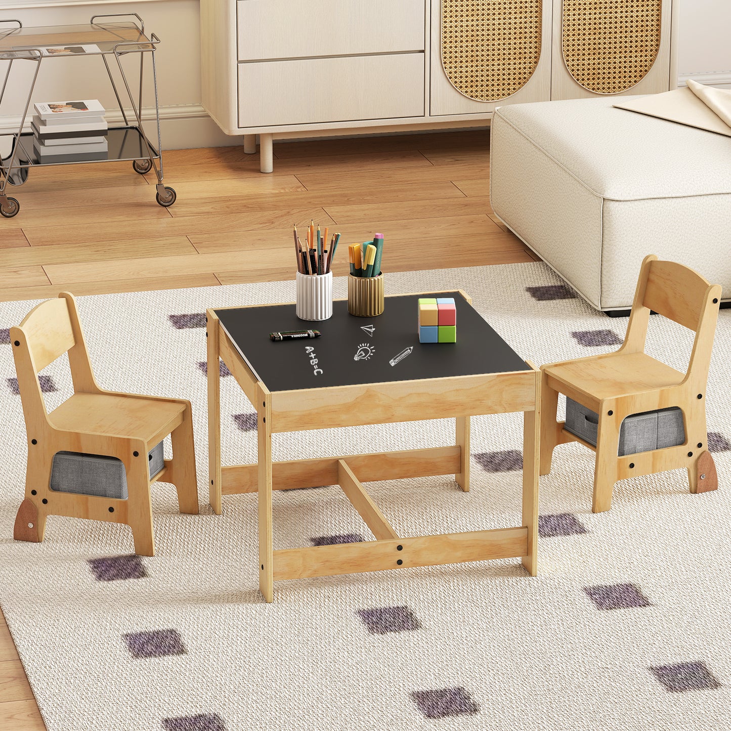 3 In 1 Grey Kids Table Chair Set | Removable Double-Sided Top