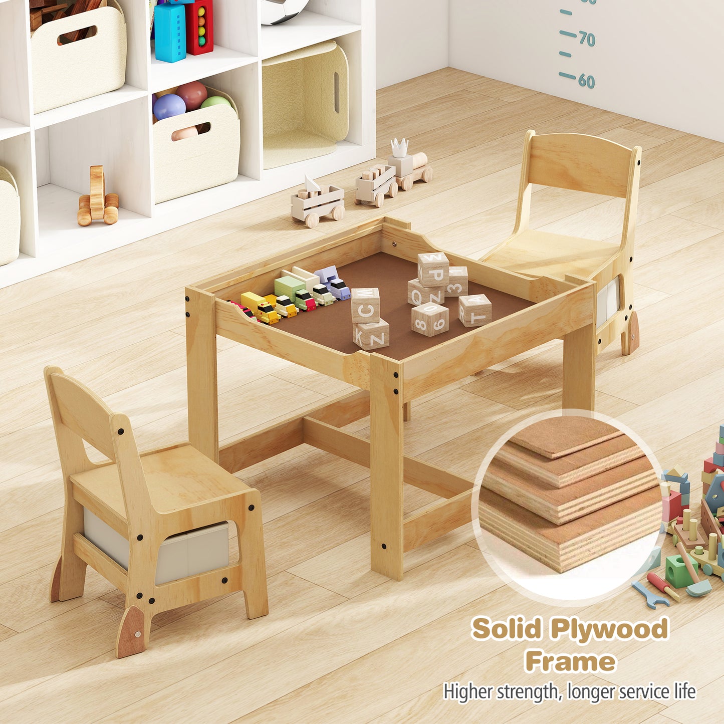 Beige 3 in 1 Kids Table Chair Set | Storage Drawers & Boards
