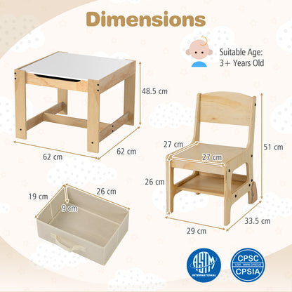 Beige 3 in 1 Kids Table Chair Set | Storage Drawers & Boards