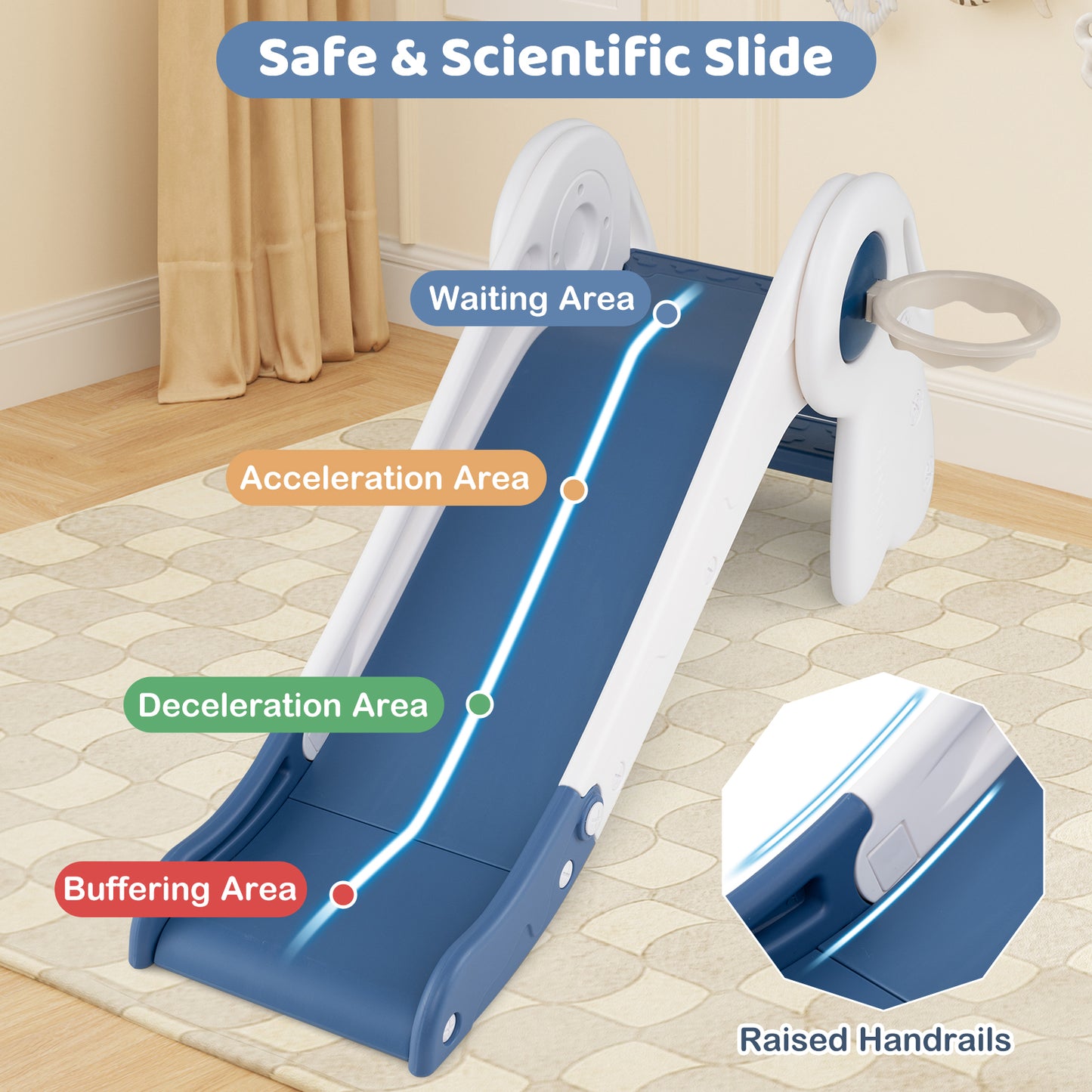 Blue 3 in 1 Toddler Slide | Basketball Hoop Climber Playset