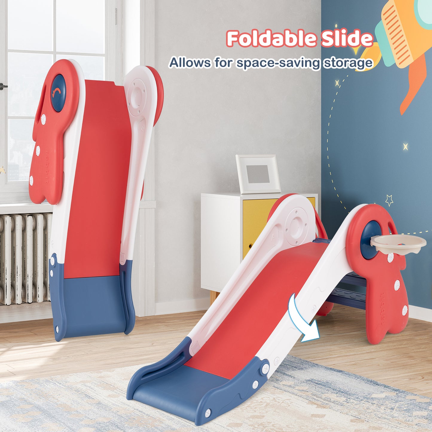 Red 3-In-1 Toddler Slide Climber Set | Basketball Hoop Included