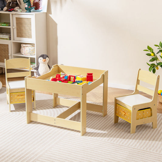 3-In-1 Kids Multi Activity Table & 2 Chairs Set for Toddlers-Yellow