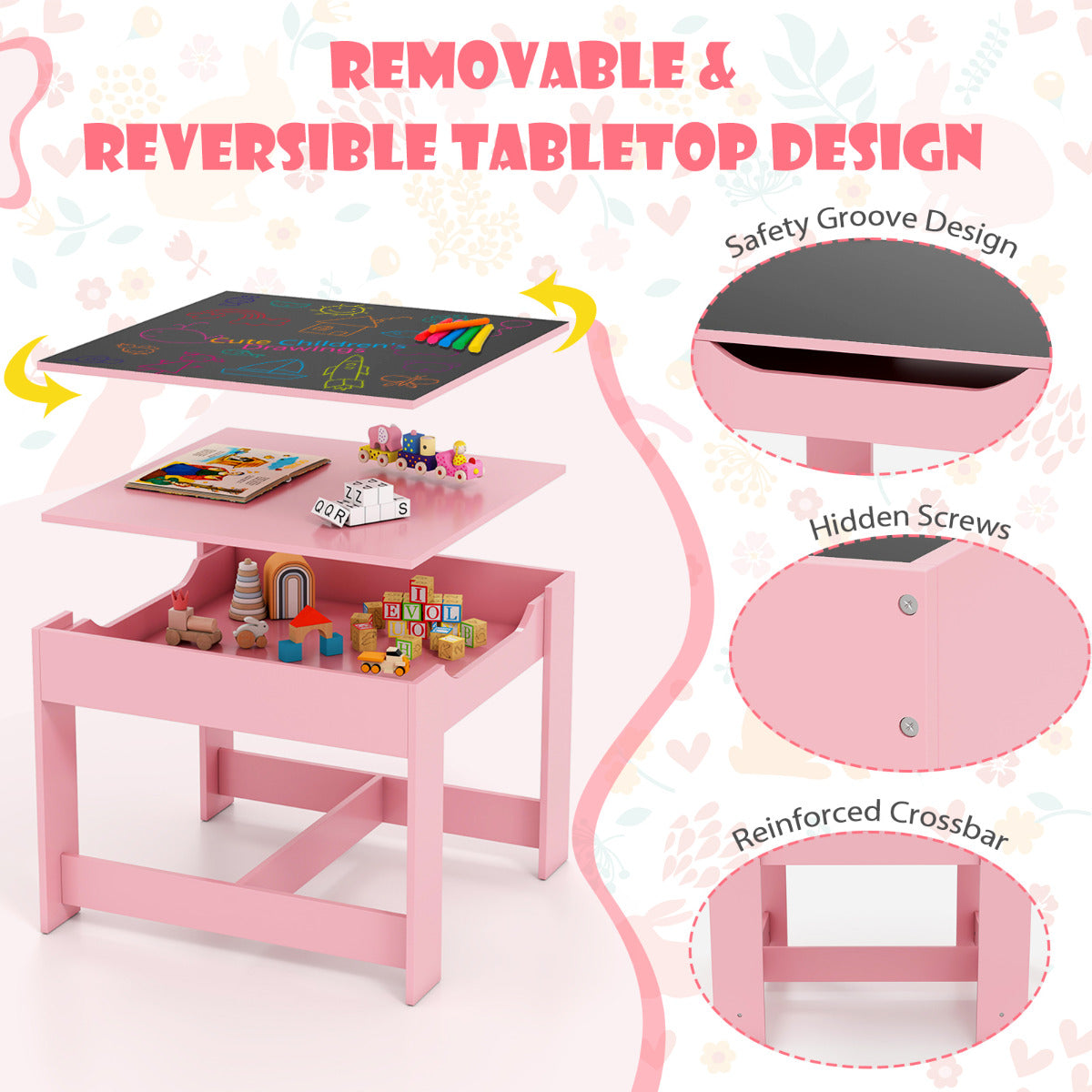 Rose Kids Activity Table Set | Storage Blackboard Whiteboard