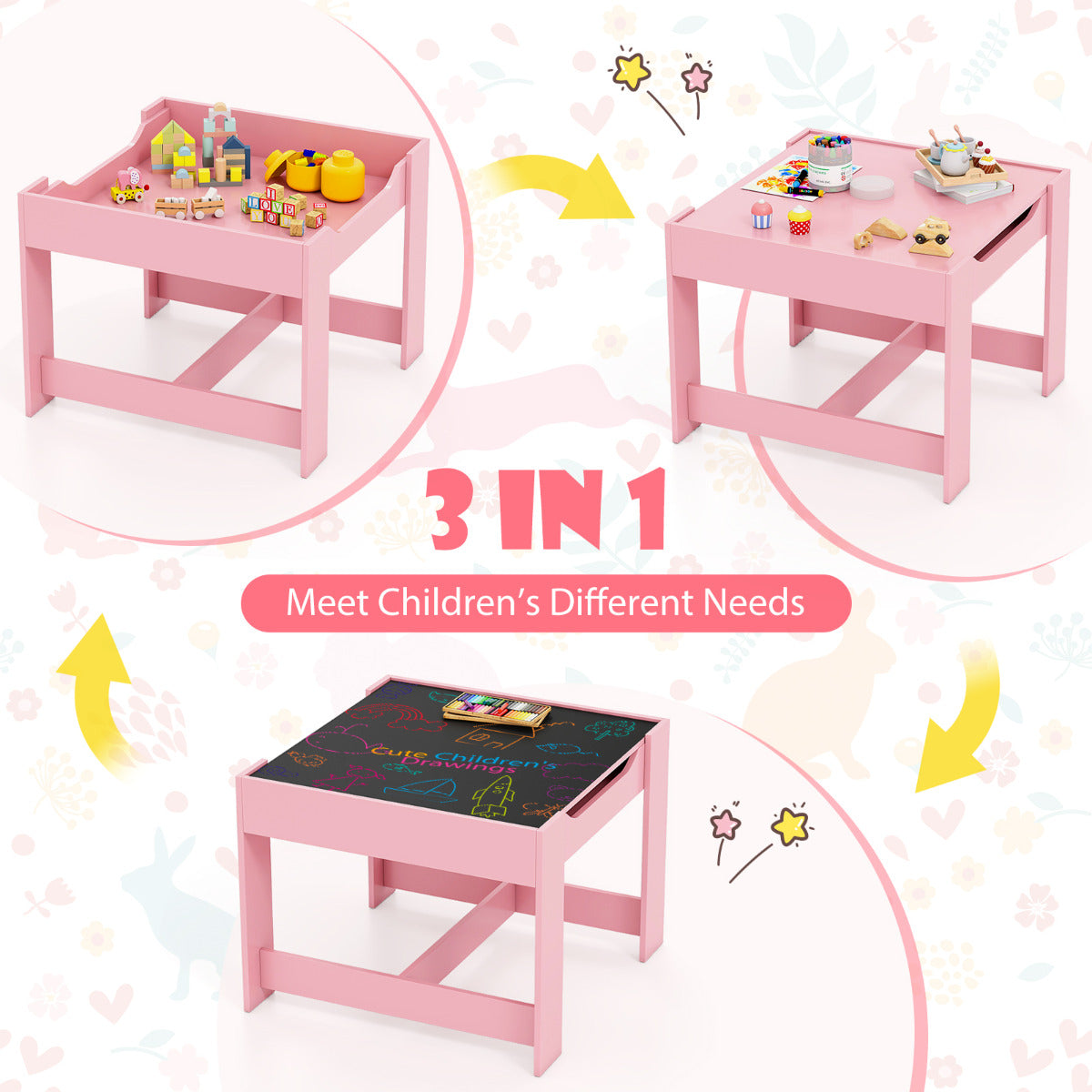 Rose Kids Activity Table Set | Storage Blackboard Whiteboard