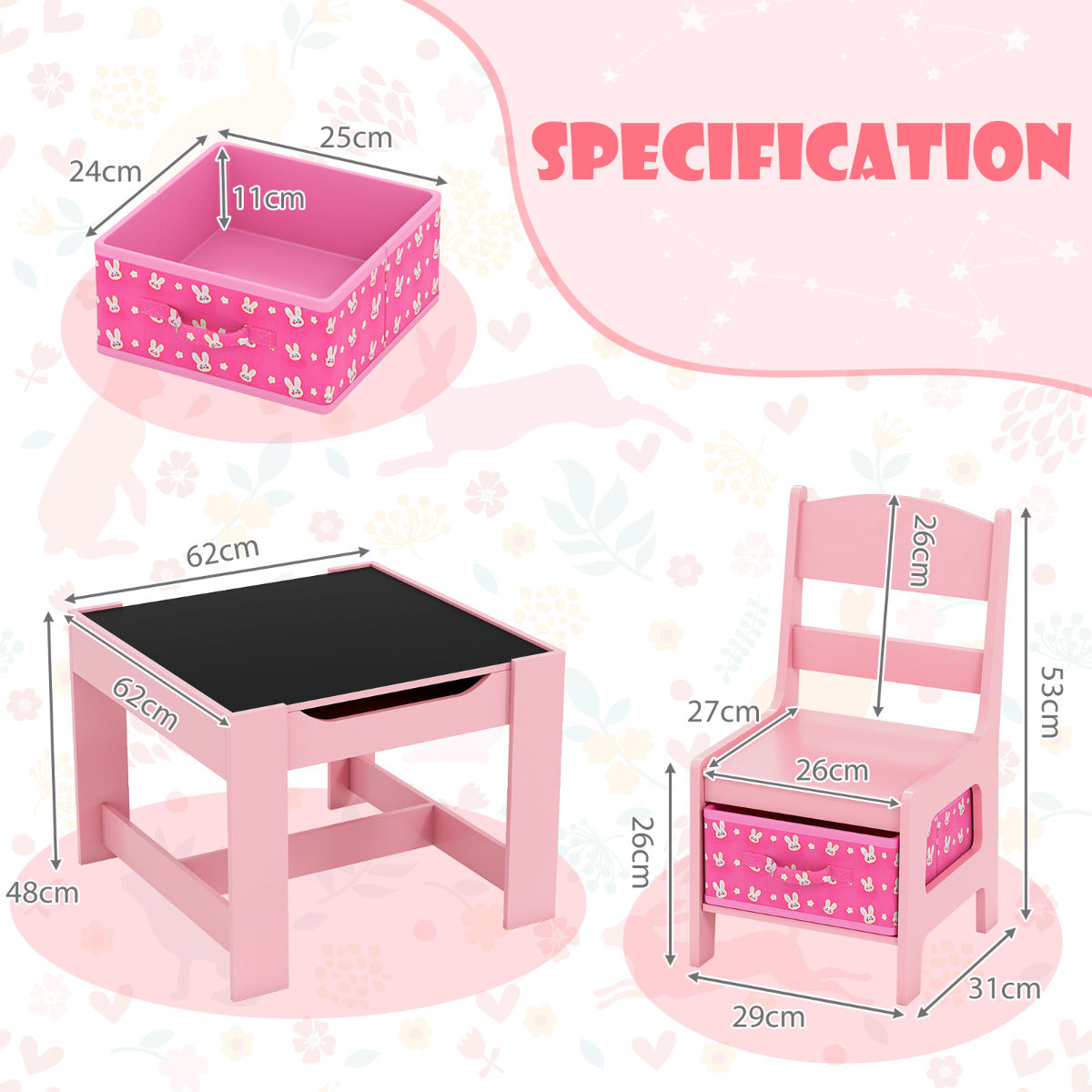 Rose Kids Activity Table Set | Storage Blackboard Whiteboard