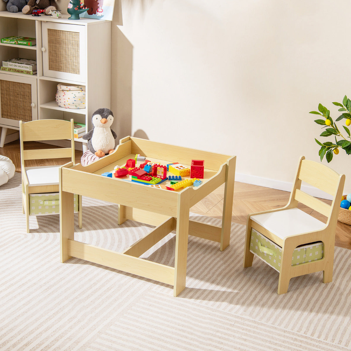 Green Kids Activity Table | 3-in-1 Play Set with 2 Chairs