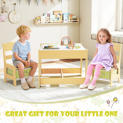 Green Kids Activity Table | 3-in-1 Play Set with 2 Chairs