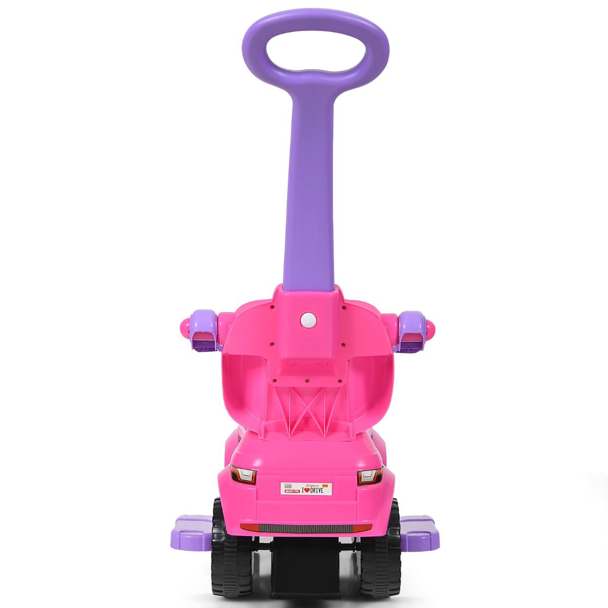Pink 3-in-1 kids ride-on push car with music & lights. Ideal for indoor/outdoor play.