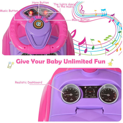 Kids 3-in-1 Pink Ride-On Push Car with Music & Lights - Interactive play at home.