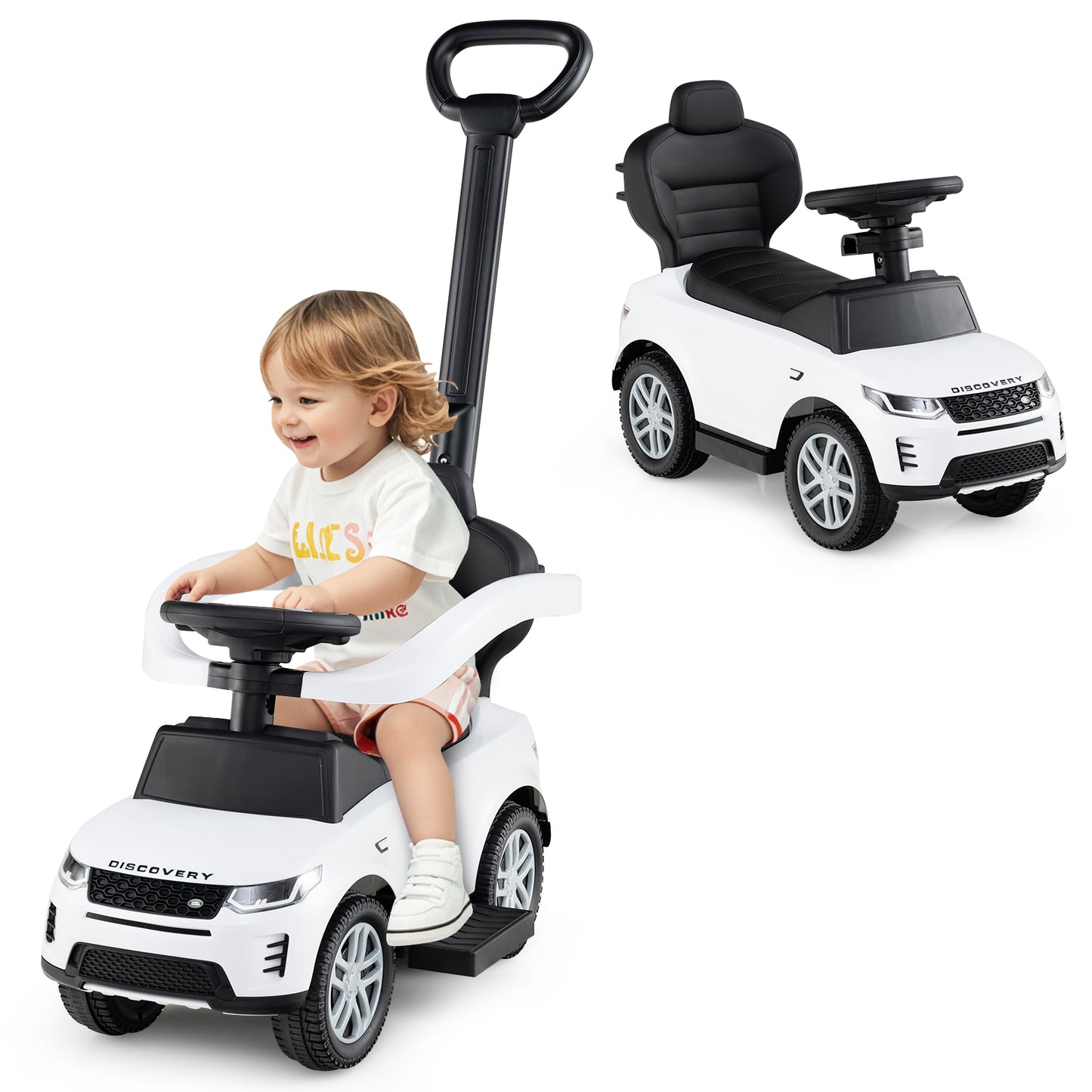 3 In 1 White Land Rover Push Car for Toddlers | Ride On Toy
