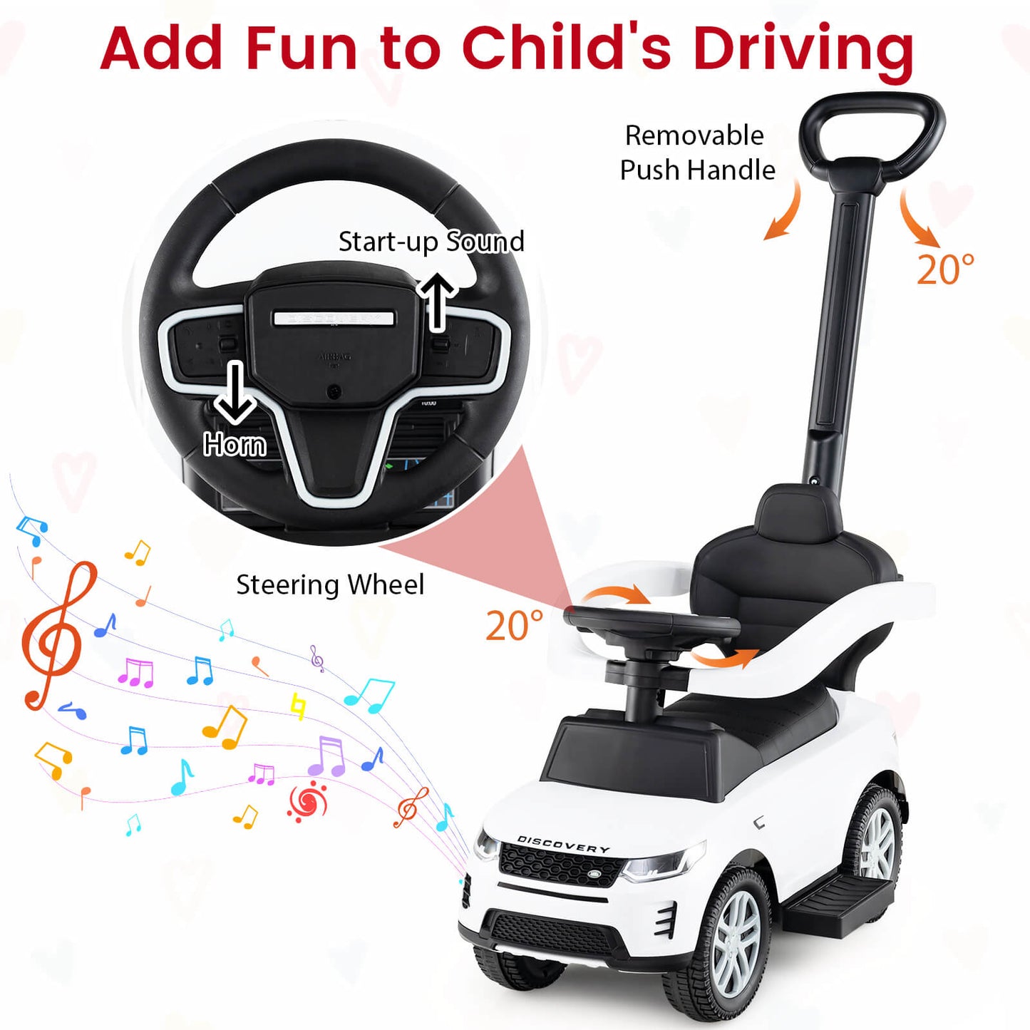 3 In 1 White Land Rover Push Car for Toddlers | Ride On Toy
