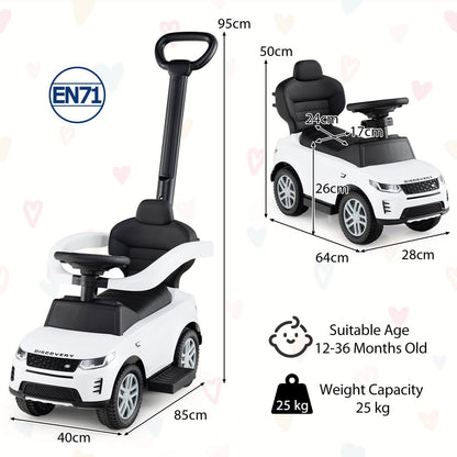3 In 1 White Land Rover Push Car for Toddlers | Ride On Toy
