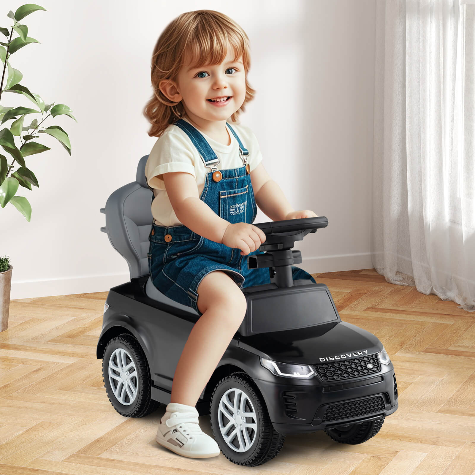 3-in-1 Push Car for Toddlers with Removable Handle Licensed Land Rover Discovery-Black