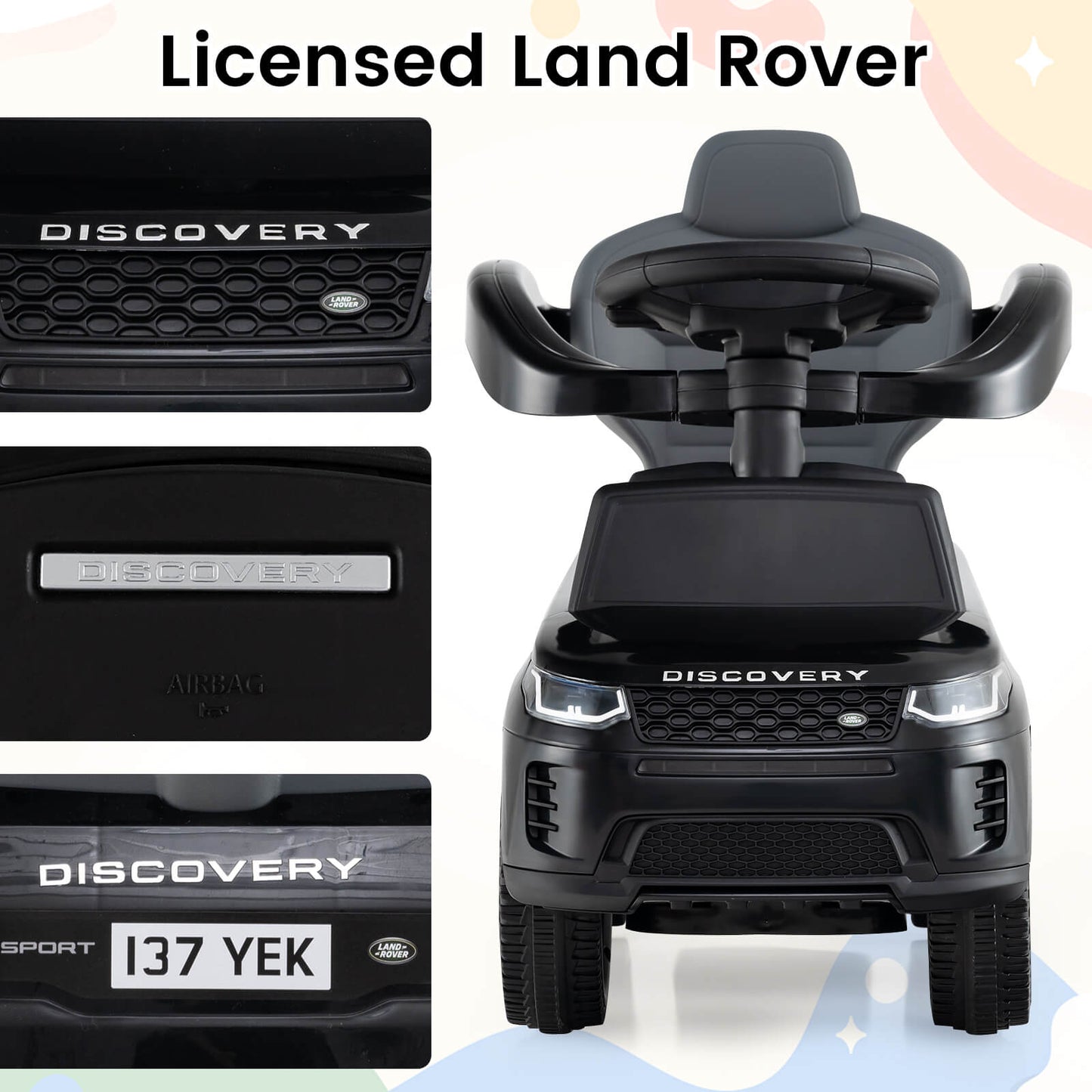 3 In 1 Black Land Rover Push Car | Convertible Toddler Ride On
